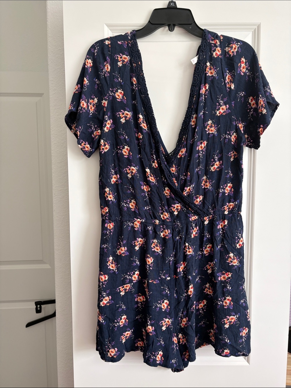 Navy Floral Short Sleeve Romper